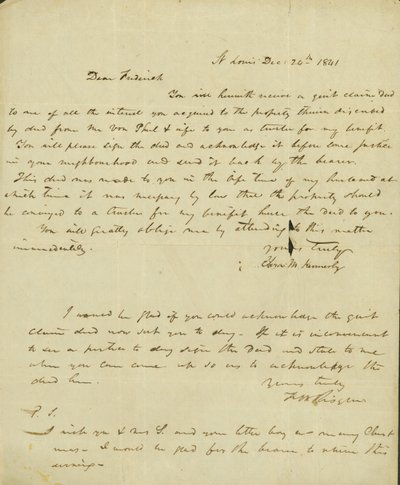 Letter to Frederick Saugrain from Eliza Kennerly, December 24, 1841 by Eliza Kennerly