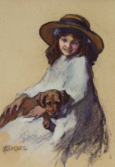 Young Girl with her Puppy by Elizabeth Adela Stanhope Forbes