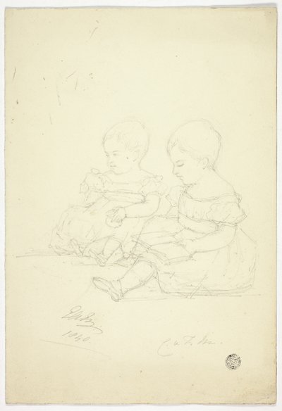 Two Seated Baby Girls (recto), a Still Life, and Two Animals (verso) by Elizabeth Murray