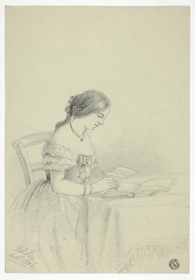 Woman Watercoloring (Possibly a Self Portrait) by Elizabeth Murray