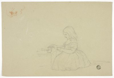 Young Girl Pouring Tea and Profile Sketch (recto), and Sketch of Italian City Street (verso) by Elizabeth Murray
