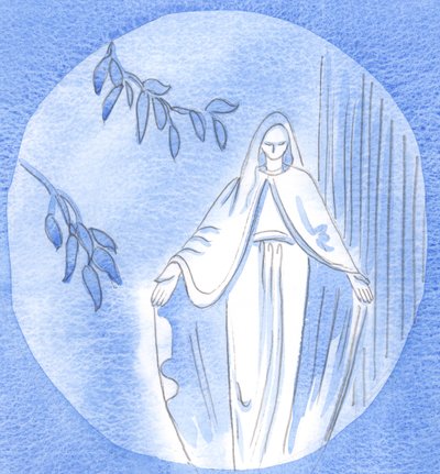 A Statue in the Garden: Here, we can see Our Lady