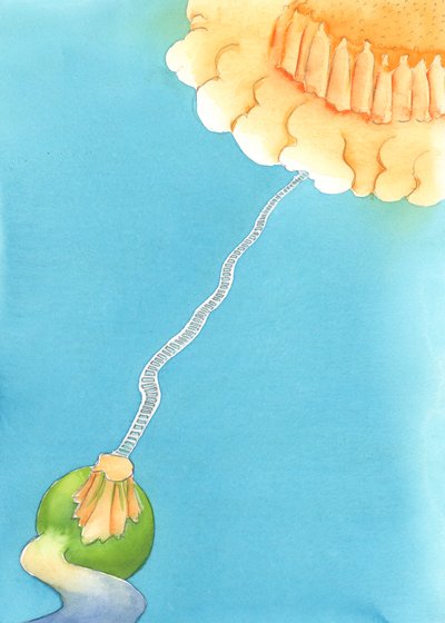 A life of grace on earth is like a well-lit mountain from which there is a ladder to Heaven. Without grace, it is easy to wander onto the broad road which leads to Hell, 2003 by Elizabeth Wang