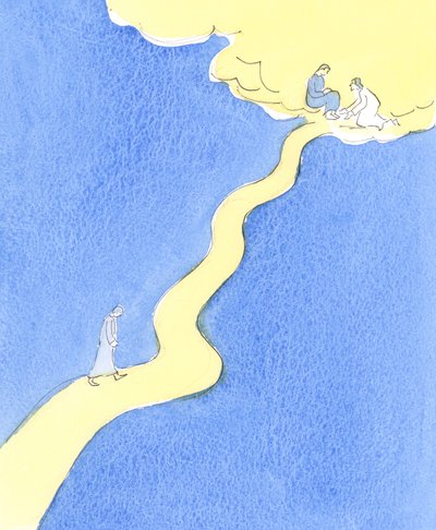 A person who, for love of God, loves and serves her neighbour, walks a hard road towards Heaven, with steep climbs, 2004 by Elizabeth Wang