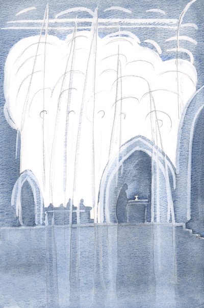 Angels surrounded our priest and the altar, with Christ Really Present by Elizabeth Wang
