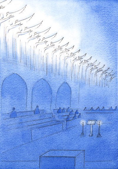As we asked the saints to pray for us in the liturgy, I saw the saints in glory, their hands out, as they interceded for us who prayed below by Elizabeth Wang