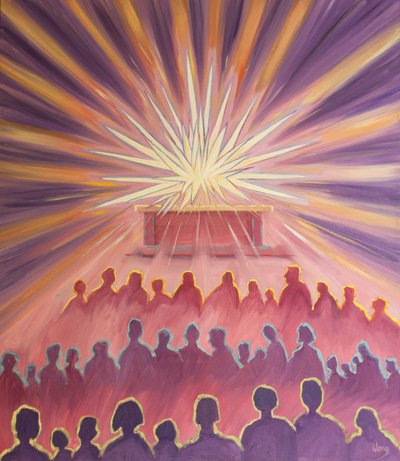 At Mass, the Divine Love of the Father enfolds Jesus in a white fire of Sacrifice by Elizabeth Wang