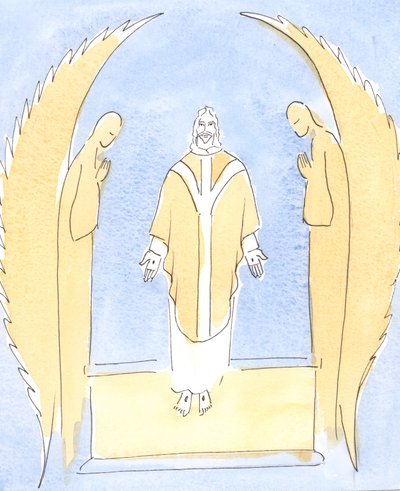 At every Mass, Jesus Christ is made Present before us, our great High Priest Who intercedes for us with His Father in Heaven by Elizabeth Wang