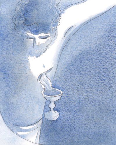 At the Consecration, I saw His Precious Blood pouring from His wounded side. by Elizabeth Wang