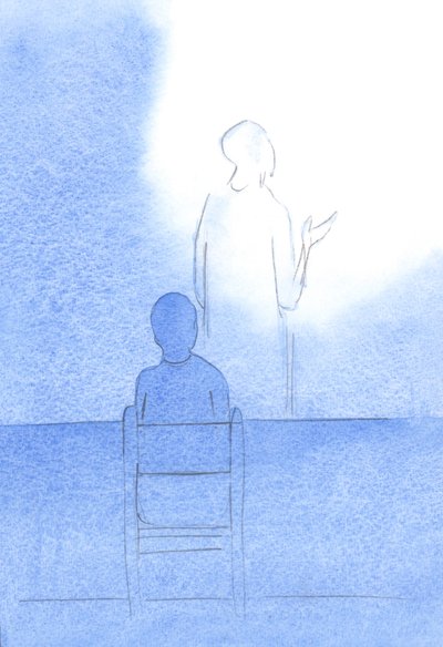 Christ - His back towards me - faces the Father and offers our prayer of thanksgiving and grace before meals by Elizabeth Wang