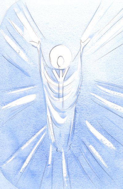Christ, Risen and Glorious, is Really Present in the Blessed Sacrament. Robed as a priest, He prays to the Father of our behalf by Elizabeth Wang