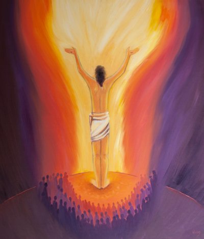Christ stands amongst us at the Mass and prays for sinners by offering His once-for-all Sacrifice, 2000 by Elizabeth Wang