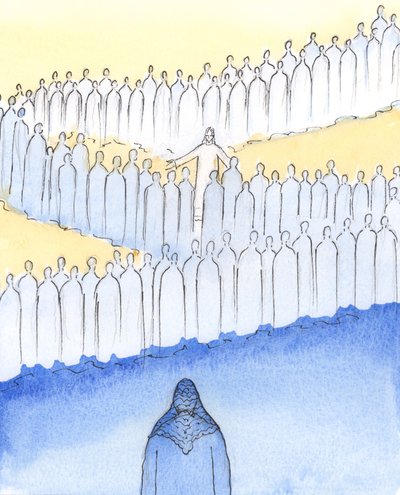 Christ was strolling amongst His Saints in Heaven, paying personal attention to each of them, with loving glances and gestures by Elizabeth Wang