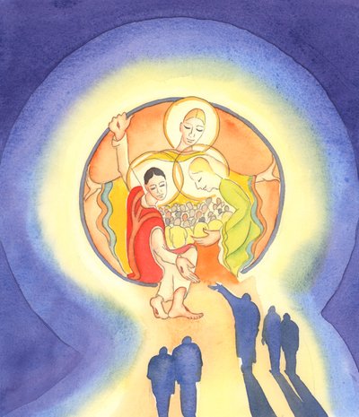 Christ welcomes the contrite and willing soul into the heart of the Holy Trinity. "Those who hide in Him shall not be condemned" (Ps 33). by Elizabeth Wang