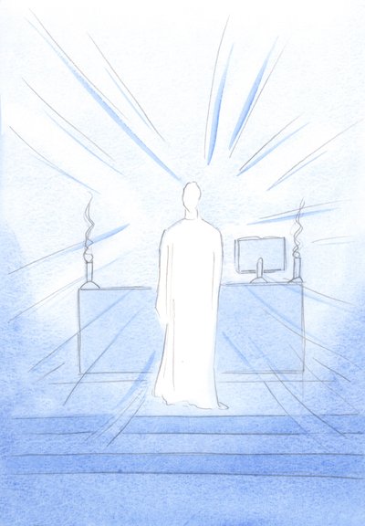 During Holy Mass, at the consecration, I saw Jesus, who was full of delight at being here with those who love Him by Elizabeth Wang