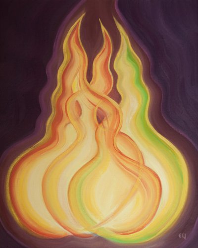 Each Divine Person, each flame, possesses the same Divine Nature. Together they are one God, one Fire by Elizabeth Wang