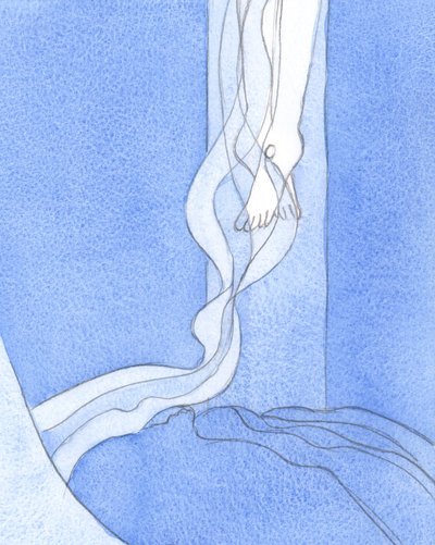 From His feet, Christ
