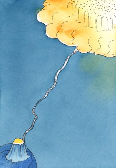 From the life of grace, a rope-ladder led upwards to where Christ and the Saints waited in Heaven to greet those who persevered by Elizabeth Wang