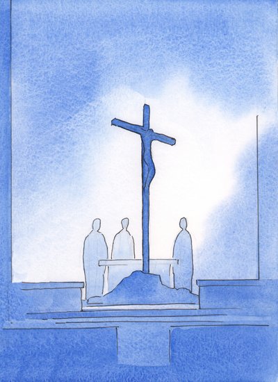 God showed me that our three priests who offered the Holy Sacrifice were standing around the cross on which Christ died by Elizabeth Wang