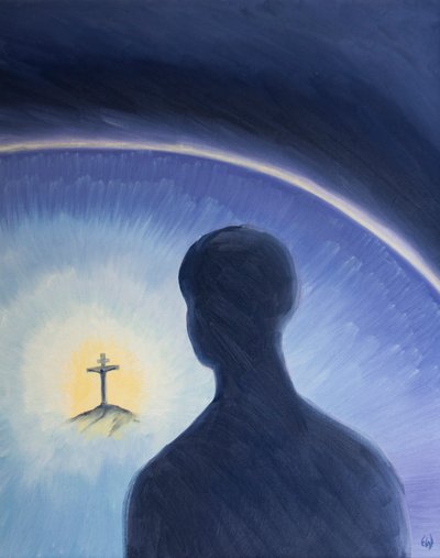God the Father looks down in love and admiration as Christ willingly suffered to fulfill His plan to save sinners by Elizabeth Wang