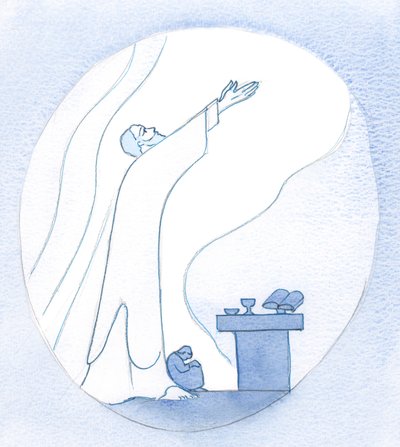 He showed me a place by His feet, in spirit, where I could curl up - as it were - as He prayed for all who are too weary to speak by Elizabeth Wang