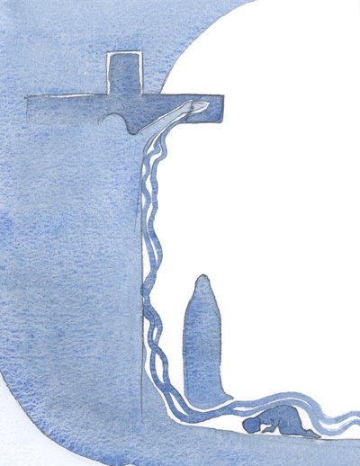 He showed me the Cross, upright, His Mother beneath it, and His Blood in a vast out-pouring, flowing over me. by Elizabeth Wang