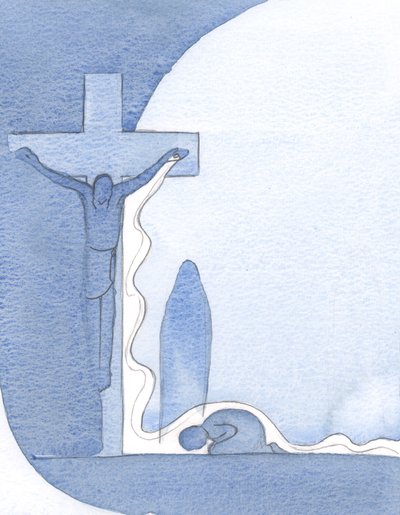 He showed me the Cross, upright, His Mother beneath it, and His Blood in a vast out-pouring, flowing over me. by Elizabeth Wang