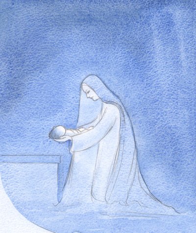 How simply did Mary, kneeling, place her baby down for sleep, unconcerned with thoughts of her own privileged role by Elizabeth Wang