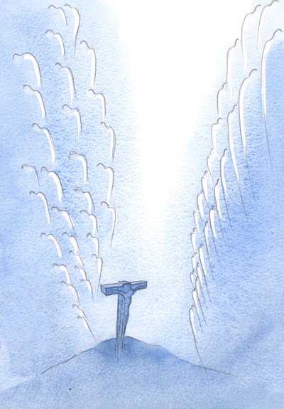 How the Angels, thousands of them, shuddered in horror as the very Son of God died on Calvary, in His surrender and infinite praise of the Father. by Elizabeth Wang