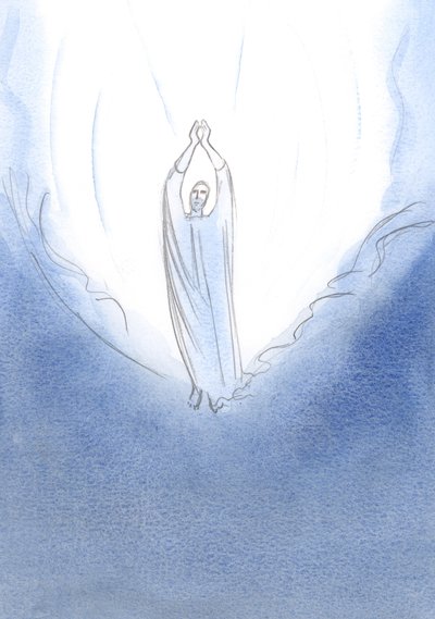 I saw Christ standing on the brink of Heaven, His arms outstretched in prayer: whatever I ask of the Father, Jesus in Heaven asks it for me by Elizabeth Wang