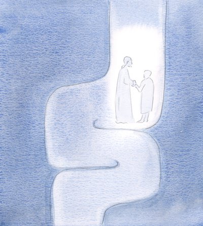 I saw that Christ holds me throughout my travels, as we move onwards to the Father, as if journeying through twisted tunnels by Elizabeth Wang