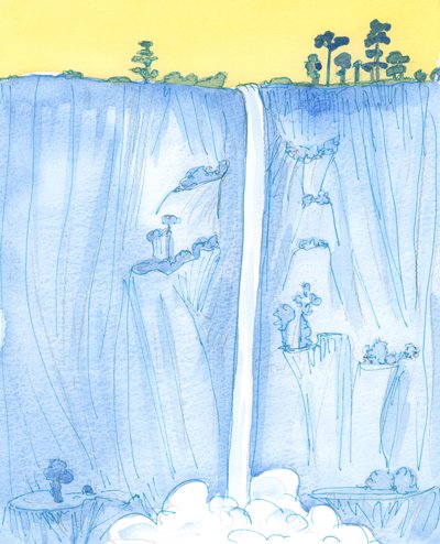 In His unchanging Will, God is like the perpetual and steady descent of a vast forest waterfall by Elizabeth Wang