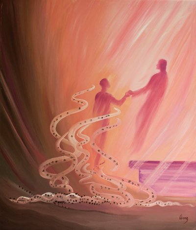 In Holy Communion our little sins fall away like ashes as Christ lifts us up to share His joy by Elizabeth Wang