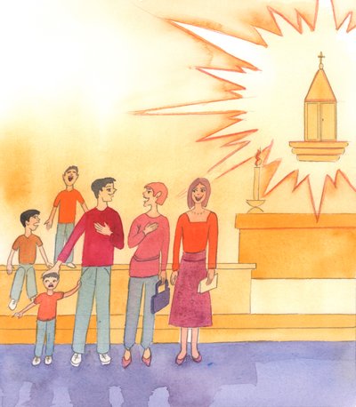 In church, we are on the threshold of Heaven, in the Presence of Christ our God by Elizabeth Wang