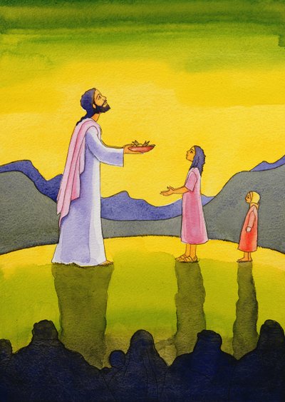 Jesus Christ performs the miracle of the loaves and the fish, 2004 by Elizabeth Wang