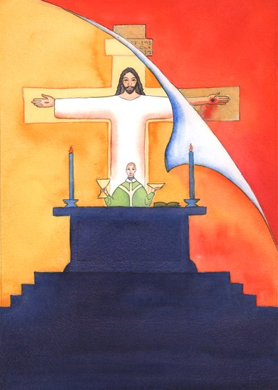 Jesus is Present with us at Mass, praying to the Father on our behalf, for help in our needs, and for eternal salvation. We can unite all our prayers with his great sacrificial prayer by Elizabeth Wang