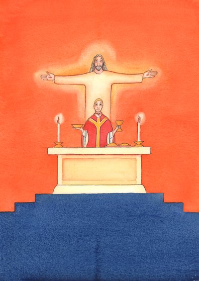 Jesus is Present with us at Mass, praying to the Father on our behalf, for help in our needs, and for eternal salvation. We can unite all our prayers with his great sacrificial prayer by Elizabeth Wang