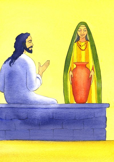Jesus meets the Samaritan woman at the well by Elizabeth Wang