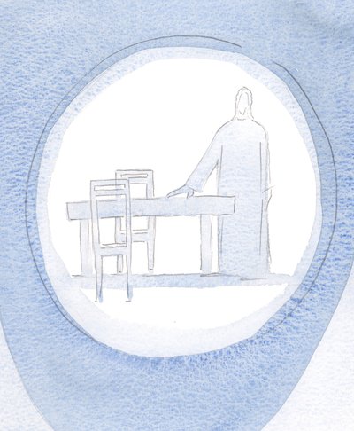 Jesus Smiled at Me, and Pointed to a Table and Two Chairs, Since He Was Waiting to Dine with Me, Despite My Distractions by Elizabeth Wang