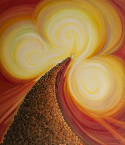 Jesus stands at the heart of the Godhead, rejoices in our praise of the Father, and longs for us to join Him in Heaven. by Elizabeth Wang