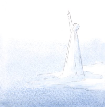 Mary stretched up her hand in prayer to the Father, who grants the least wish of her heart. by Elizabeth Wang