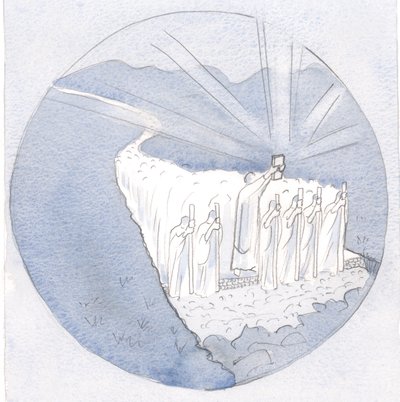 On the road of Sacred Tradition, holding aloft the Holy Scriptures, the teachers walk along: bishops and priests with all the people by Elizabeth Wang