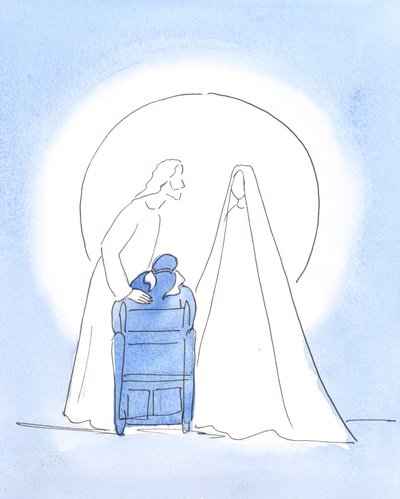 Our Blessed Lady was with me, with her Son, offering an Easter greeting. They were both delighted by my joy at seeing them, and my joy at knowing they are happy in Heaven by Elizabeth Wang