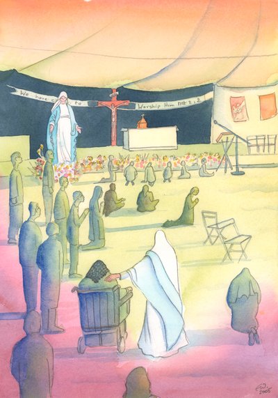 Our Lady comes to be with us as we worship God and honour her by Elizabeth Wang