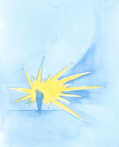 The Father in Heaven sees a small figure, bowing before Him and ablaze like a diamond. No scar remains from long-forgiven sins by Elizabeth Wang