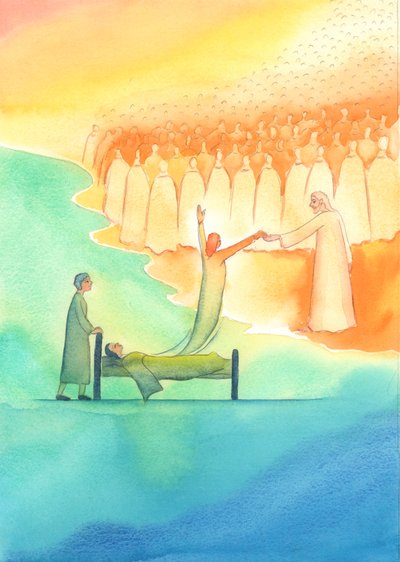 The Holy Soul who is ready for Heaven is met not only by Christ, but also by His holy Mother and all the Saints by Elizabeth Wang