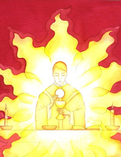The Presence of Jesus in the Eucharist is like a blazing fire of glory by Elizabeth Wang