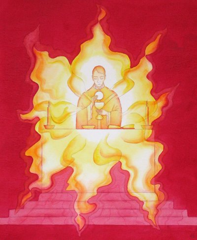 The Presence of Jesus in the Eucharist is like a blazing fire of glory by Elizabeth Wang