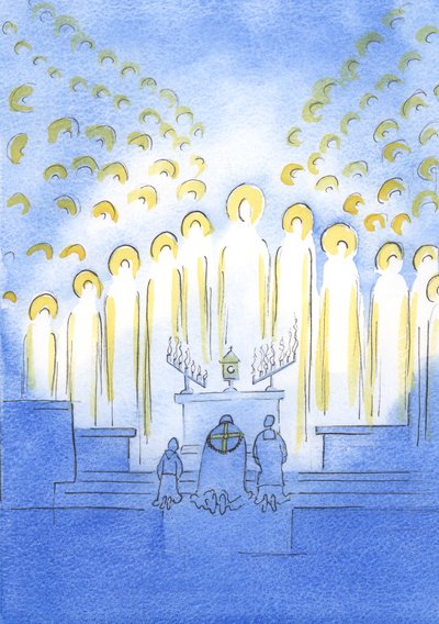 The Saints are gathered here with Christ, at Exposition, all radiant with joy at His love and our devotion by Elizabeth Wang