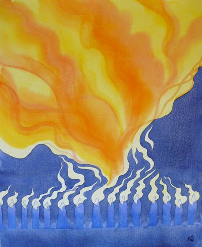 The descent of the Holy Spirit on the apostles and Mary at Pentecost by Elizabeth Wang
